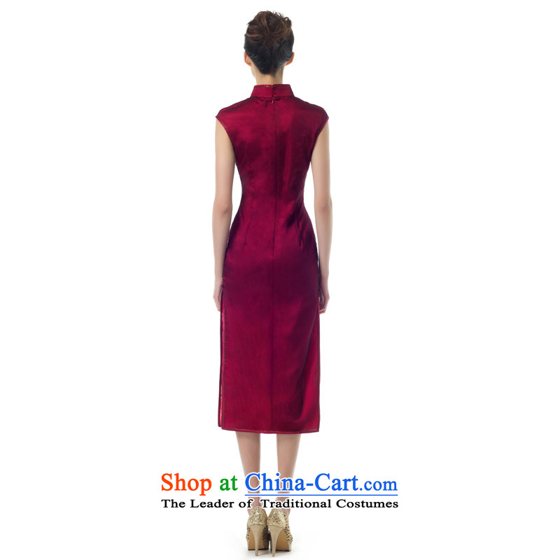 The women's true : 2015 spring/summer load new single-bong-long bright cheongsam dress with her mother-in-dress 11621 Sau San 04 deep red wood really a , , , XL, online shopping