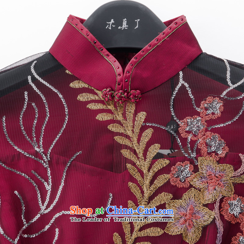 The women's true : 2015 spring/summer load new single-bong-long bright cheongsam dress with her mother-in-dress 11621 Sau San 04 deep red wood really a , , , XL, online shopping