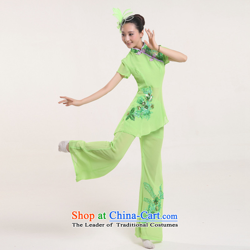 Time in elderly yangko groups serving dance performances to female Fan Dance classic dance Stage Costume waist encouraging new classic dance wearing apparels stage show national green time, L, Syria has been pressed shopping on the Internet