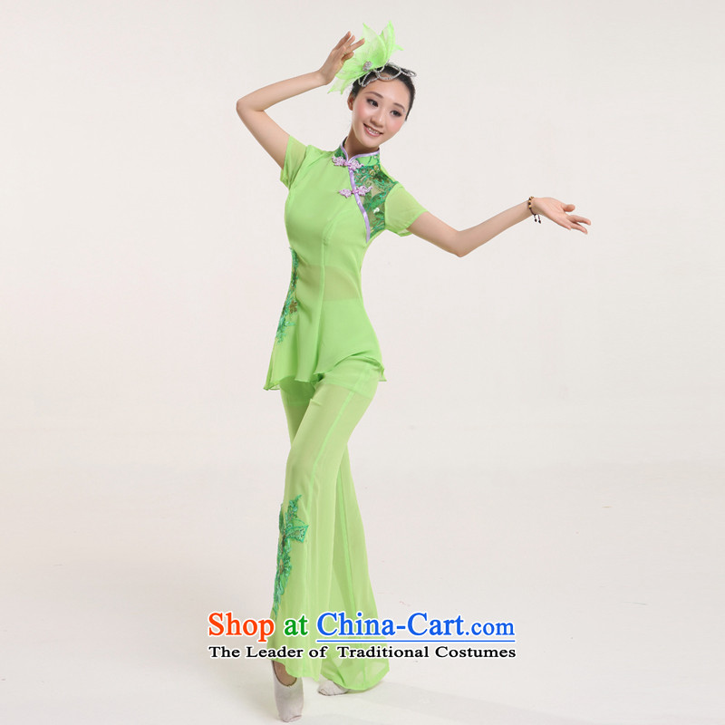 Time in elderly yangko groups serving dance performances to female Fan Dance classic dance Stage Costume waist encouraging new classic dance wearing apparels stage show national green time, L, Syria has been pressed shopping on the Internet