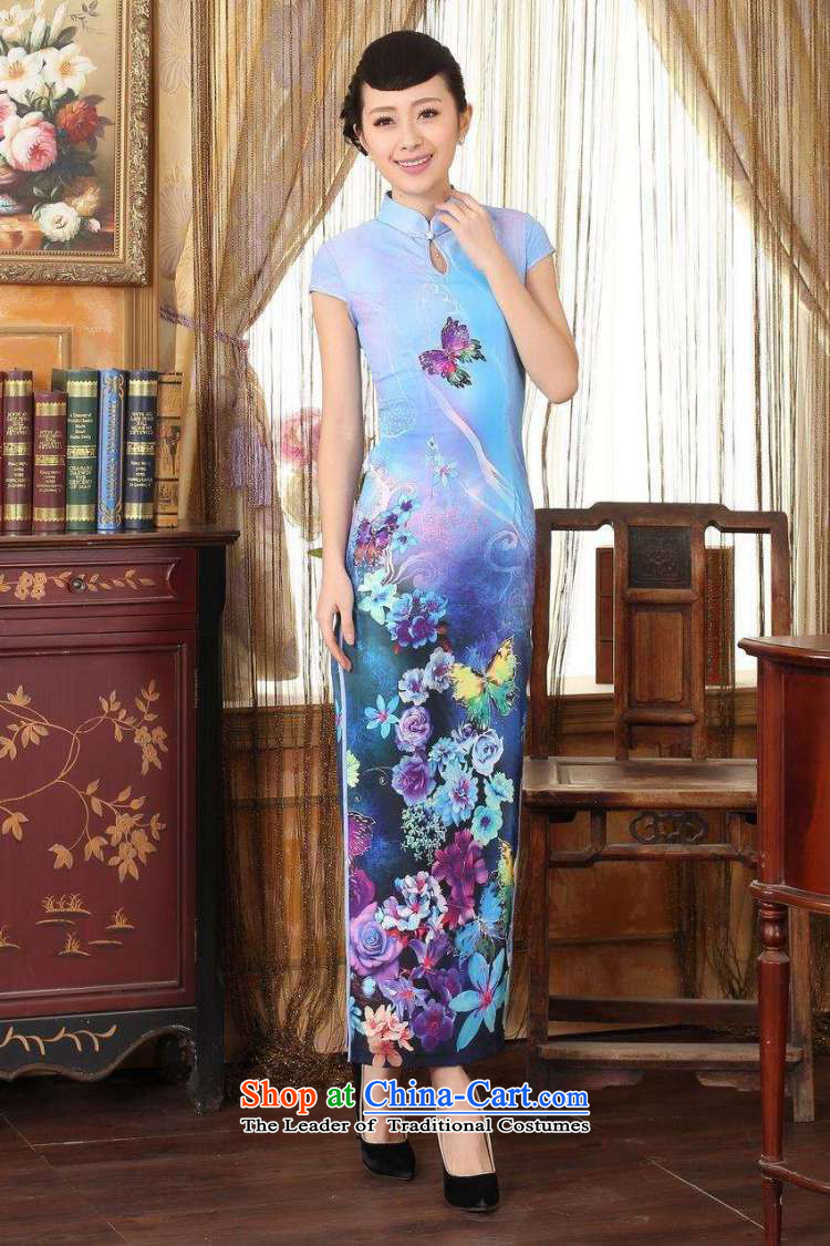 Min Ms. Joseph qipao Tang Dynasty Doi Fong water droplets collar short-sleeve long double qipao Sau San light blue L picture, prices, brand platters! The elections are supplied in the national character of distribution, so action, buy now enjoy more preferential! As soon as possible.