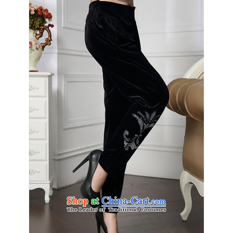 Forest narcissus spring and autumn 2015 install new modern luxury with relaxd fit velour mother diamond HGL-4615 pants down the Black Forest Narcissus (senlinshuixian XXL,) , , , shopping on the Internet
