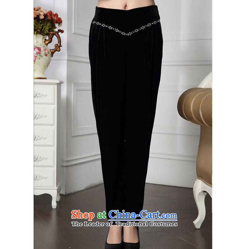 Forest narcissus spring and autumn 2015 install new stylish waist V-diamond mother boxed loose trousers and comfortable plush down pants HGL-4607 XXXL, Black Forest (senlinshuixian narcissus) , , , shopping on the Internet