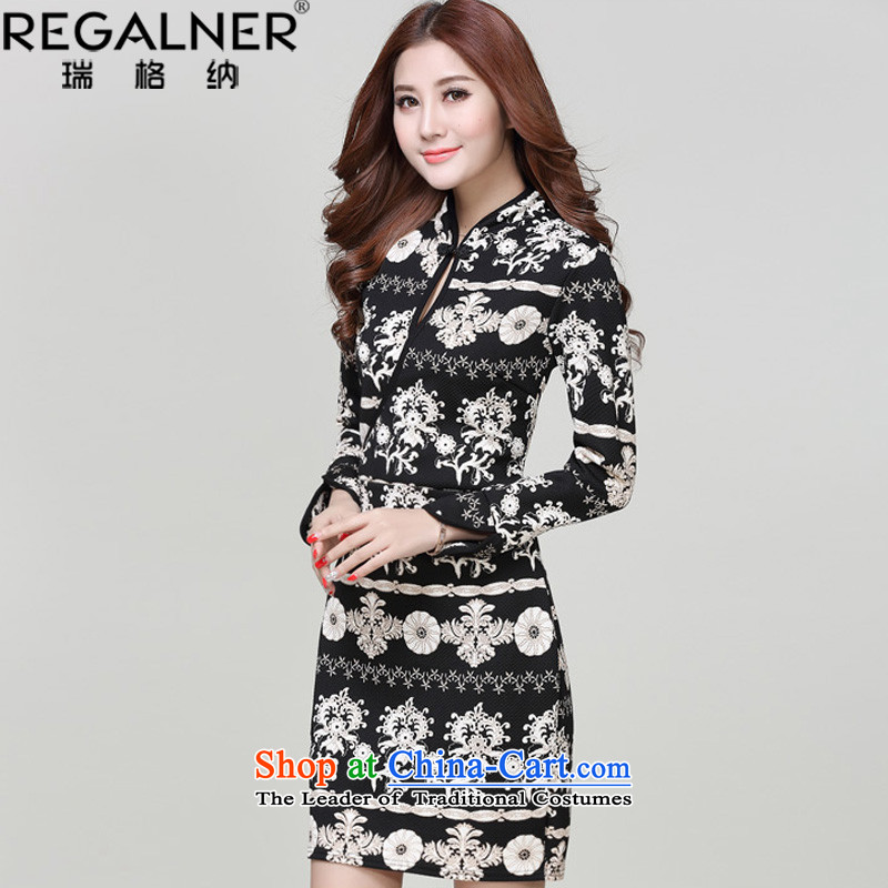 Rui, spring and autumn 2015 new engraving flowers stamp China wind long-sleeved Sau San cheongsam dress suit , Wagner, REGALNER (shopping on the Internet has been pressed.)