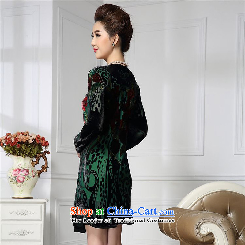Forest narcissus spring and autumn 2015 install new stylish medium to long term, lace round-neck collar curl pattern comfortable sauna stitching silk velvet HGL-672 dark green XL, forest (senlinshuixian narcissus) , , , shopping on the Internet
