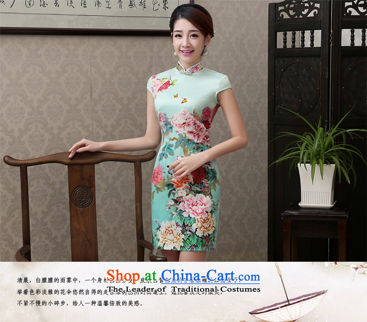 Martin Taylor in spring and summer 2015 New Silk Cheongsam look elegant daily stamp cheongsam dress short, Retro improved light green light green XXL picture, prices, brand platters! The elections are supplied in the national character of distribution, so action, buy now enjoy more preferential! As soon as possible.