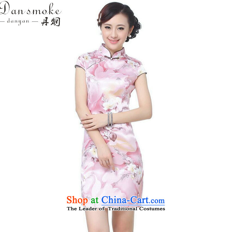 Dan smoke Women's Summer New Tang Dynasty Chinese qipao improved collar is pressed to Sau San retro stamp short of Qipao pink M Dan Smoke , , , shopping on the Internet