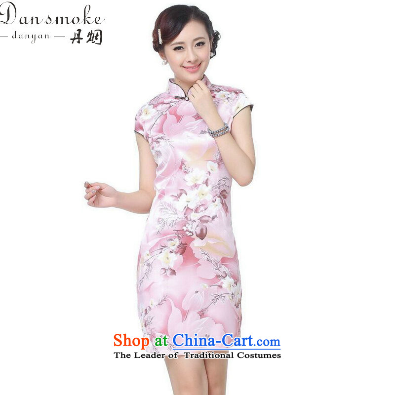 Dan smoke Women's Summer New Tang Dynasty Chinese qipao improved collar is pressed to Sau San retro stamp short of Qipao pink M Dan Smoke , , , shopping on the Internet