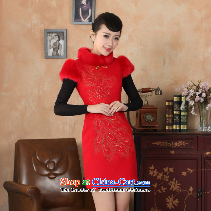 Ms. 27.41 picking qipao Tang Dynasty Fall/Winter Collections of nostalgia for the new improved wool rabbit hair? For embroidery cheongsam RED M, picking frequency , , , shopping on the Internet