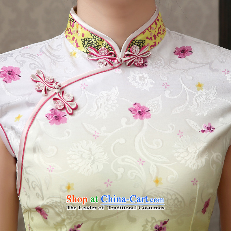 The spring and summer of 2015, Martin Taylor new large flower fair uncombed small short, improvement of Qipao fresh and stylish package and cheongsam dress Sau San elegant light yellow floral S, Martin (TAILEMARTIN Taylor) , , , shopping on the Internet