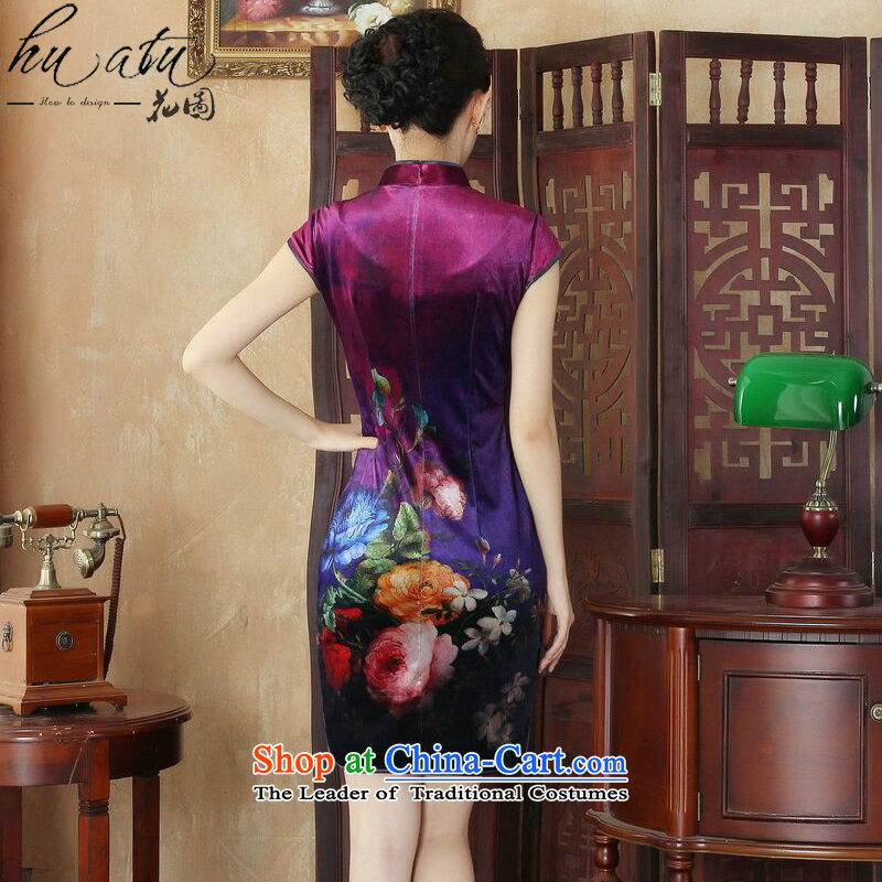 Spend the day-to-day cheongsam dress figure for summer new Chinese improved hand-painted silk cheongsam stylish beauty Kim short qipao figure color M, floral shopping on the Internet has been pressed.