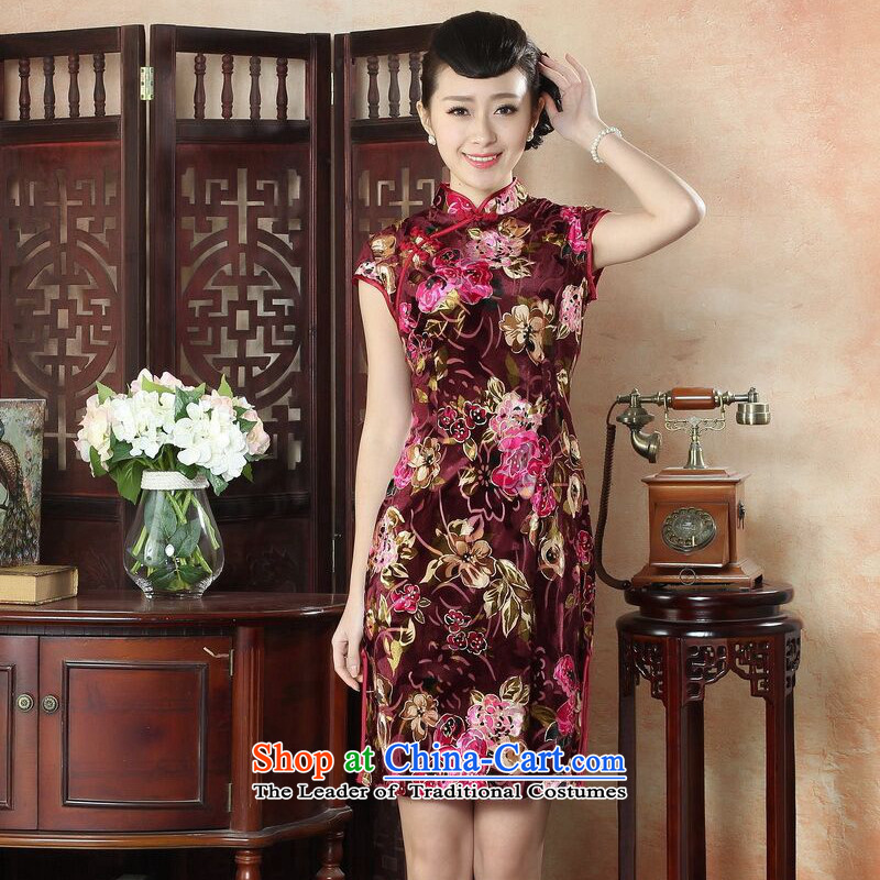 Take the new figure female qipao Tang Dynasty Chinese collar Kim scouring pads qipao stylish improved daily short Sau San cheongsam dress) 2-color 2XL, floral shopping on the Internet has been pressed.