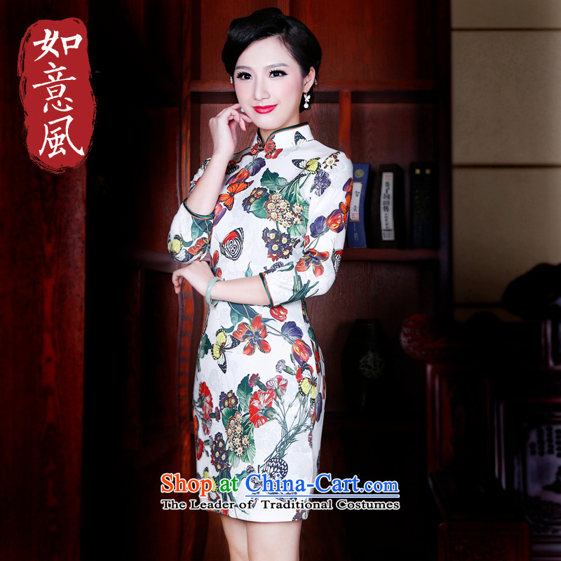 After a day of Wind China wind in 2015 Stamp cuff cheongsam dress Stylish retro spring 5203 suits women cheongsam ,L,recreation wind shopping on the Internet has been pressed.