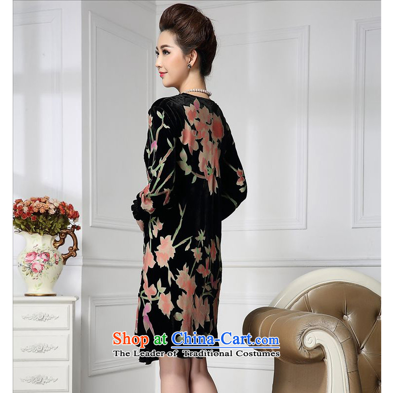 Forest narcissus spring and autumn 2015 Install new round-neck collar diamond producing cuffs Tang dynasty mother replacing cheongsam silk stitching sauna silk velvet dresses HGL-658 XXL, forest narcissus flowers toner (senlinshuixian) , , , shopping on t