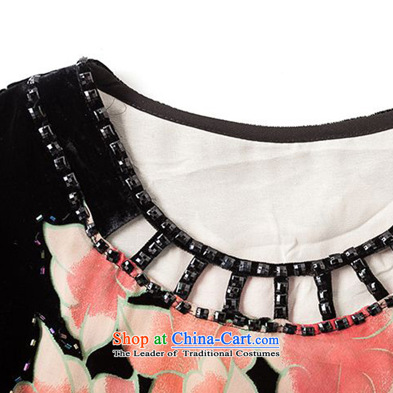 Forest narcissus spring and autumn 2015 Install new round-neck collar diamond producing cuffs Tang dynasty mother replacing cheongsam silk stitching sauna silk velvet dresses HGL-658 XXL, forest narcissus flowers toner (senlinshuixian) , , , shopping on t