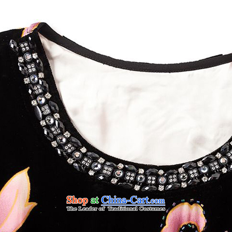 Forest narcissus spring and autumn 2015 Install new round-neck collar diamond 7 to the Tang dynasty cuff Silk Cheongsam with mother stitching sauna silk velvet dresses HGL-655 XXL, forest narcissus flowers toner (senlinshuixian) , , , shopping on the Inte