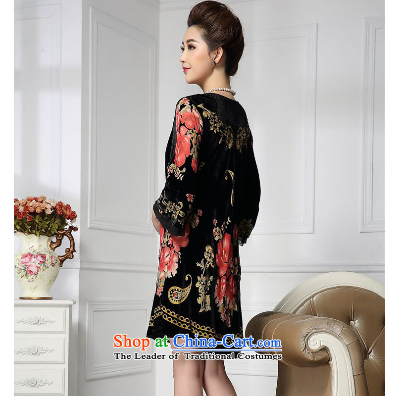 Forest narcissus spring and autumn 2015 Install new staple bead wide sleeves ：fuguihua Tang dynasty mother replacing qipao silk stitching sauna silk velvet dresses HGL-650 picture color XXXL, forest (senlinshuixian narcissus) , , , shopping on the Interne