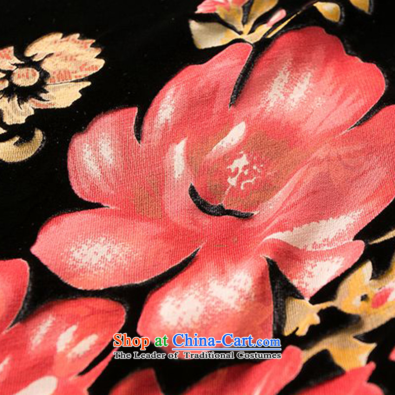 Forest narcissus spring and autumn 2015 Install new staple bead wide sleeves ：fuguihua Tang dynasty mother replacing qipao silk stitching sauna silk velvet dresses HGL-650 picture color XXXL, forest (senlinshuixian narcissus) , , , shopping on the Interne