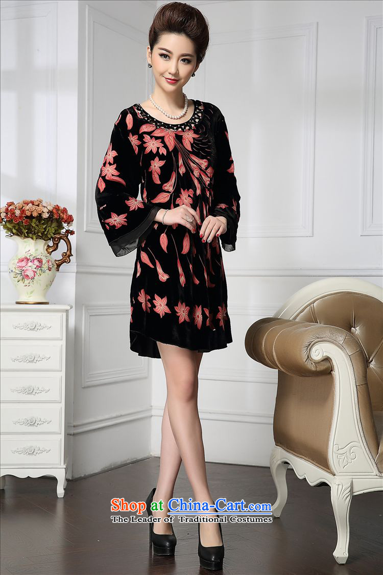 Forest narcissus spring and autumn 2015 install new wide sleeves nail pearl shatter Tang dynasty mother replacing qipao silk stitching sauna silk velvet dresses HGL-631 picture color pictures, prices, XXXL brand platters! The elections are supplied in the national character of distribution, so action, buy now enjoy more preferential! As soon as possible.