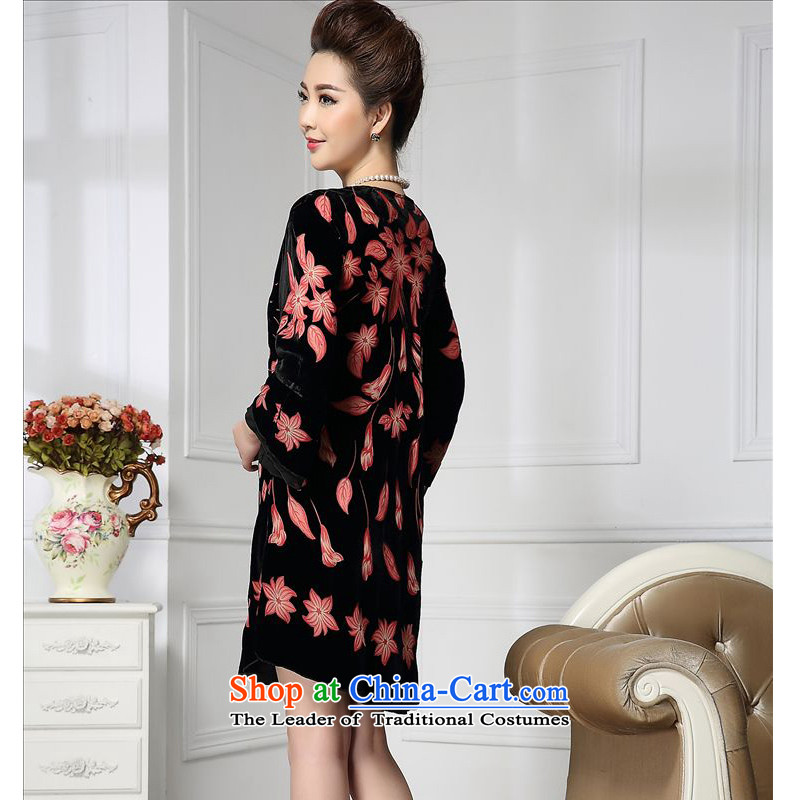 Forest narcissus spring and autumn 2015 install new wide sleeves nail pearl shatter Tang dynasty mother replacing qipao silk stitching sauna silk velvet dresses HGL-631 picture color XXXL, forest (senlinshuixian narcissus) , , , shopping on the Internet