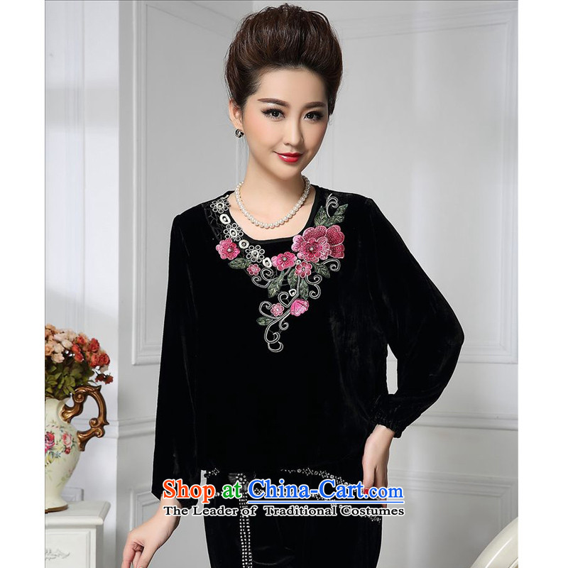 Forest narcissus spring and autumn 2015 install new embroidery of Tang Dynasty relaxd mother cuffs with Silk Cheongsam stitching herbs extract lint-free t-shirt color picture HGL-499?XL