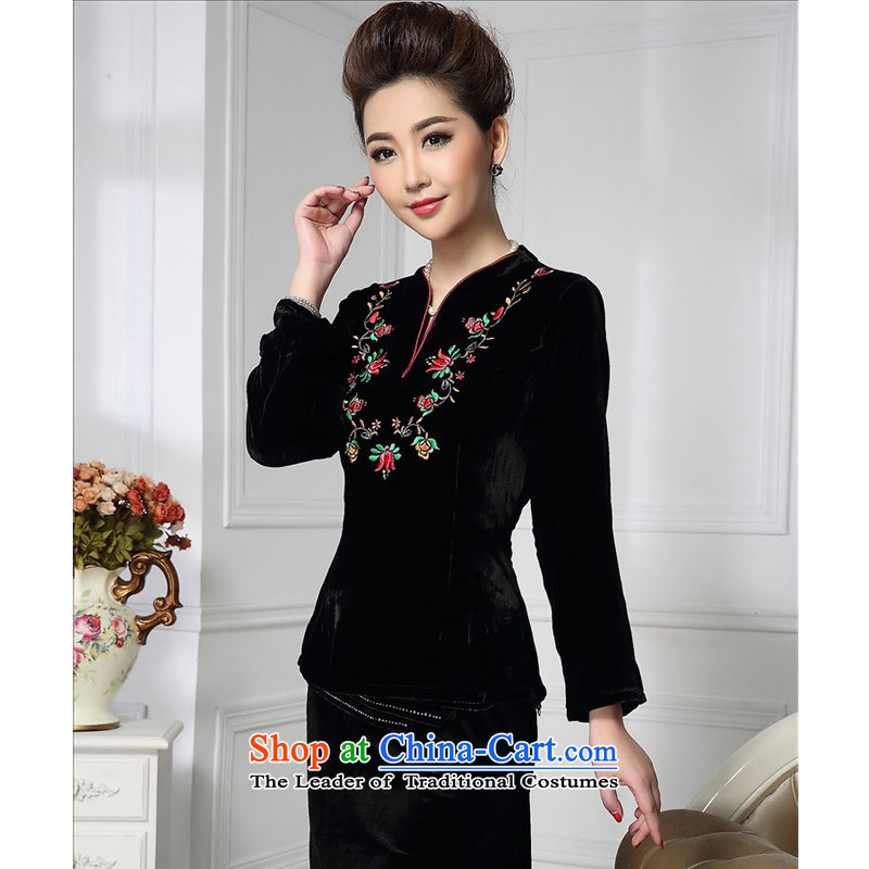 Forest narcissus spring and autumn 2015 install new collar embroidery Tang dynasty mother replacing qipao silk stitching herbs extract lint-free t-shirt color picture?XXXL HGL-498