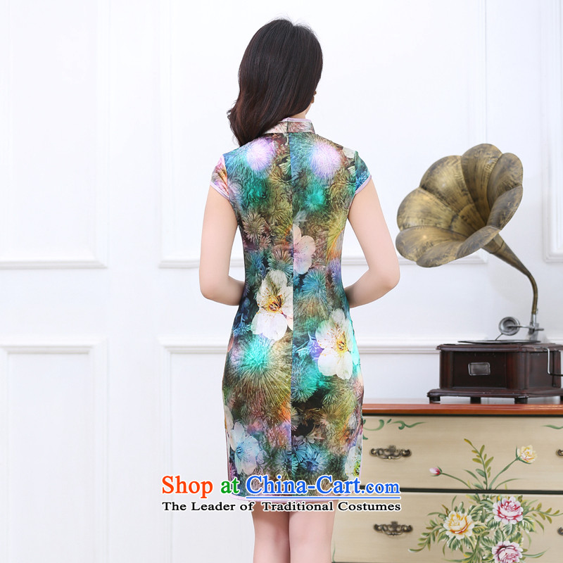 Qipao New 2015 Spring/Summer retro short-sleeved improved stylish herbs extract silk cheongsam dress of color to Seven Colored M SA 1536 SINGINI shopping on the Internet has been pressed.