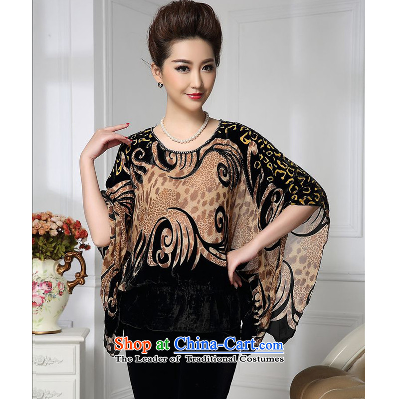 Forest narcissus spring and autumn 2015 install new bat sleeves Leopard install MOM Tang dynasty qipao silk stitching herbs extract lint-free t-shirt HGL-492 khaki XXL, forest (senlinshuixian narcissus) , , , shopping on the Internet