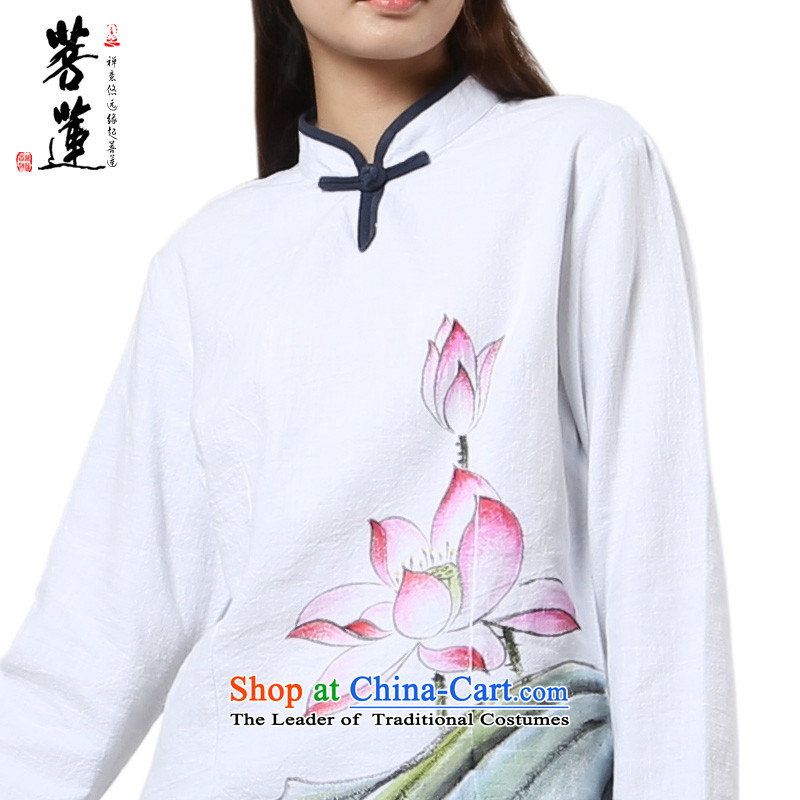 On Lin Zen original women ramie cotton linen hand-painted Lin Monastery serving a ball-Lotus yoga serving China wind kit dark painted, cherry XL, pursue Wu , , , shopping on the Internet