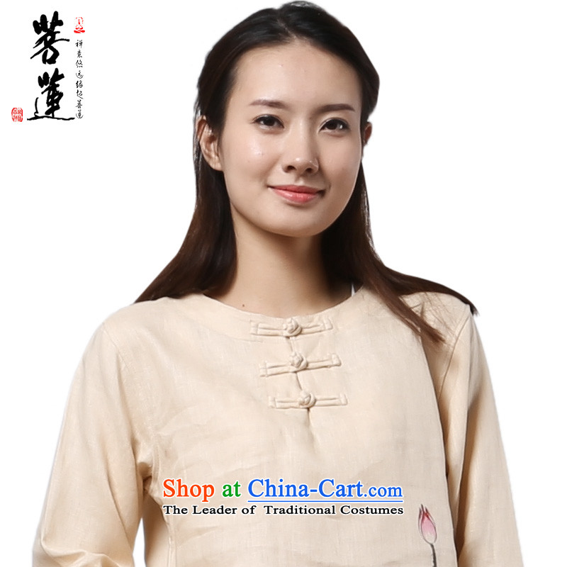 Of Tang dynasty linen plain Lin round-neck collar China wind meditation ball yoga clothing/women's meditation pad service exercise clothing beige painted, cherry , L, pursue Wu , , , shopping on the Internet