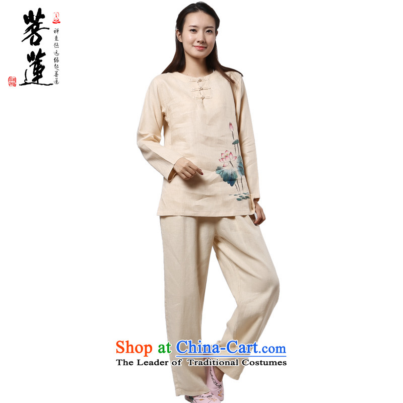 Of Tang dynasty linen plain Lin round-neck collar China wind meditation ball yoga clothing/women's meditation pad service exercise clothing beige painted, cherry , L, pursue Wu , , , shopping on the Internet