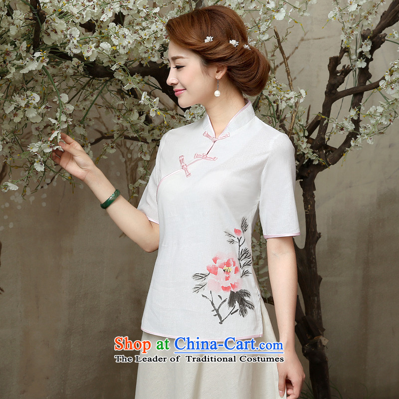 At 2015 new pro-summer retro improved stylish short of daily cotton linen flax Ms. qipao shirt Shirt   + skirts , M, PRO-AM , , , shopping on the Internet