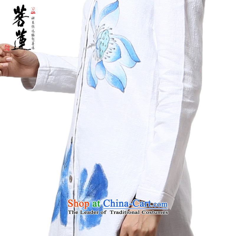 On Lin cotton linen ramie womens long-sleeved leisure retreat hand-painted Yi China wind yoga meditation ball meditation tai chi services white painted green lotus S, pursue Wu , , , shopping on the Internet