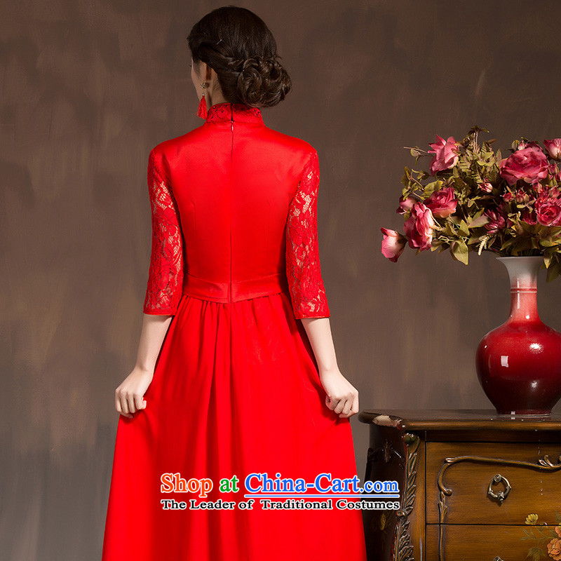 Red married women serving bows dress in spring and summer 2015 new long-sleeved Qipao Length of Sau San dresses female red L, Yue the Marriage Code Arts , , , shopping on the Internet