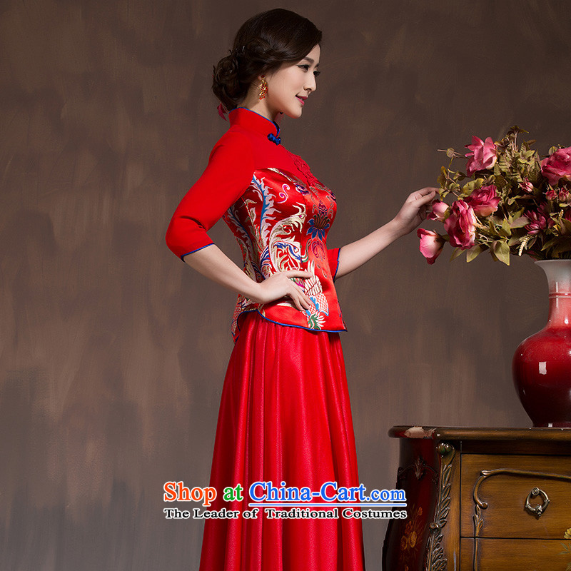 2015 Spring Summer China wind bows Service Bridal wedding dress retro embroidery long cheongsam Red Red M code of the girl's married arts , , , Yue shopping on the Internet