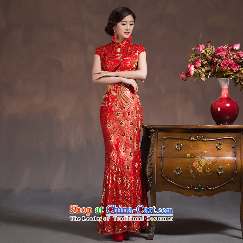 Toasting champagne served long marriage QIPAO) to align the Phoenix short-sleeved retro crowsfoot bride qipao Sau San 2015 New Red M code, the marriage arts , , , Yue shopping on the Internet