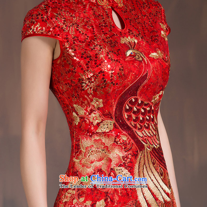 Toasting champagne served long marriage QIPAO) to align the Phoenix short-sleeved retro crowsfoot bride qipao Sau San 2015 New Red M code, the marriage arts , , , Yue shopping on the Internet