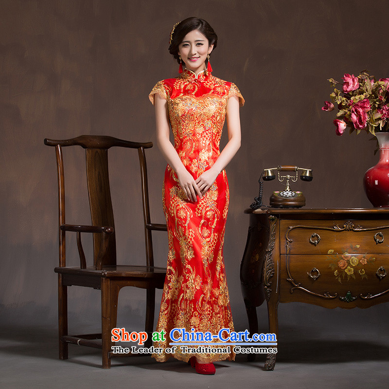 The bride services wedding dresses in spring and autumn bows Chinese Antique bride wedding dress red Sau San crowsfoot long summer RED M code, the marriage arts , , , Yue shopping on the Internet
