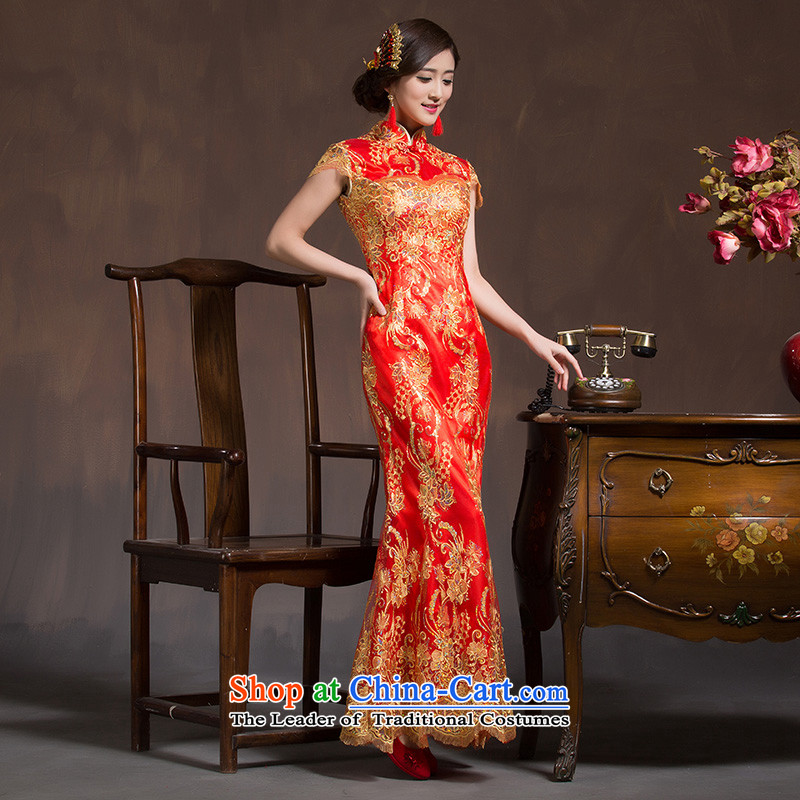 The bride services wedding dresses in spring and autumn bows Chinese Antique bride wedding dress red Sau San crowsfoot long summer RED M code, the marriage arts , , , Yue shopping on the Internet