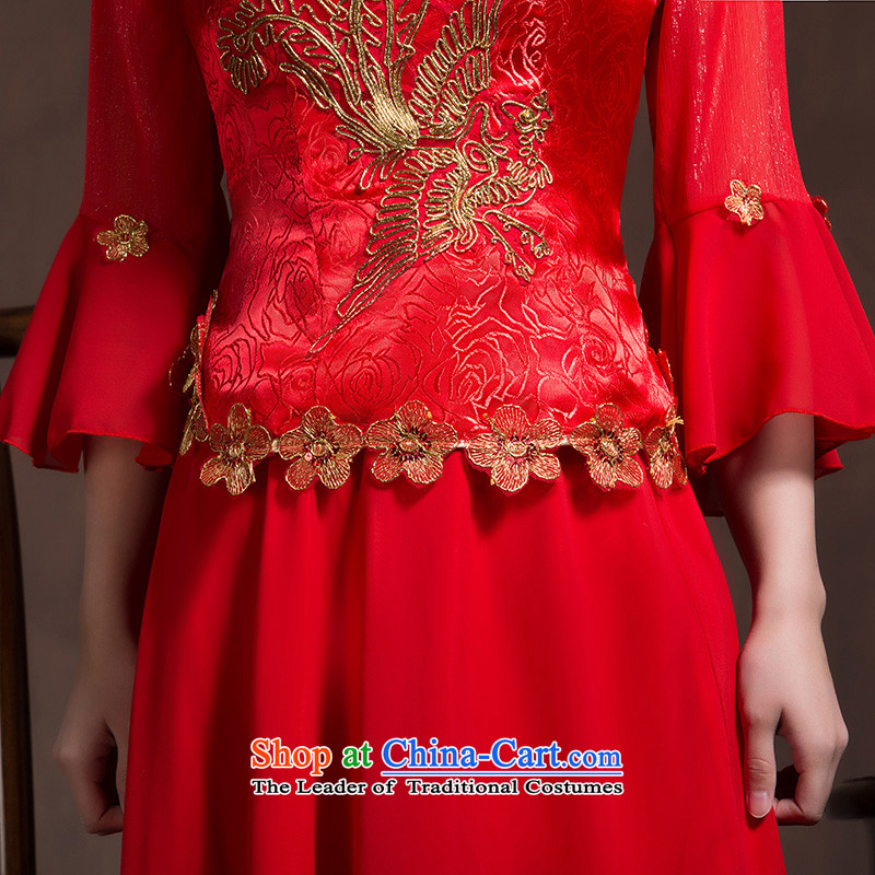 2015 Long toasting champagne qipao bride services in red sleeved improved Chinese style wedding dresses marriage retro 7 Cuff red , Yue the code XL married arts , , , shopping on the Internet