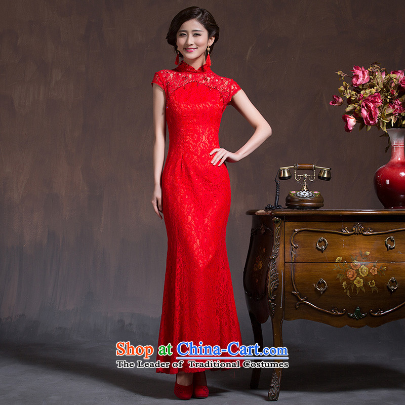 Marriage cheongsam dress bows services red Chinese Dress 2015 Sau San bride long qipao spring and summer red?S code