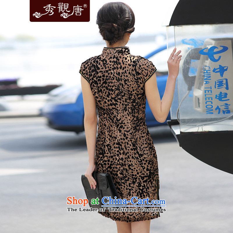 Sau Kwun Tong silk leopard classical Silk Cheongsam improved stylish summer short skirt short of Qipao) G100948 picture color S, Sau Kwun Tong shopping on the Internet has been pressed.