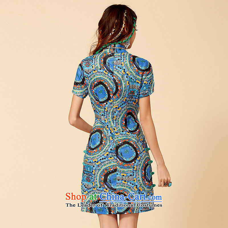 The retro improvement can spring ethnic cheongsam dress female decorated seen wearing short stylish blue qipao L, Nokia can figure , , , shopping on the Internet
