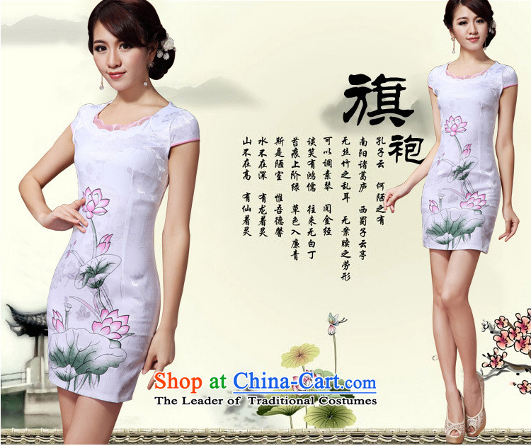 Replace the spring and summer stylish qipao 2015 New Chinese daily short of lotus figure improved cheongsam dress temperament female 36 White M picture, prices, brand platters! The elections are supplied in the national character of distribution, so action, buy now enjoy more preferential! As soon as possible.