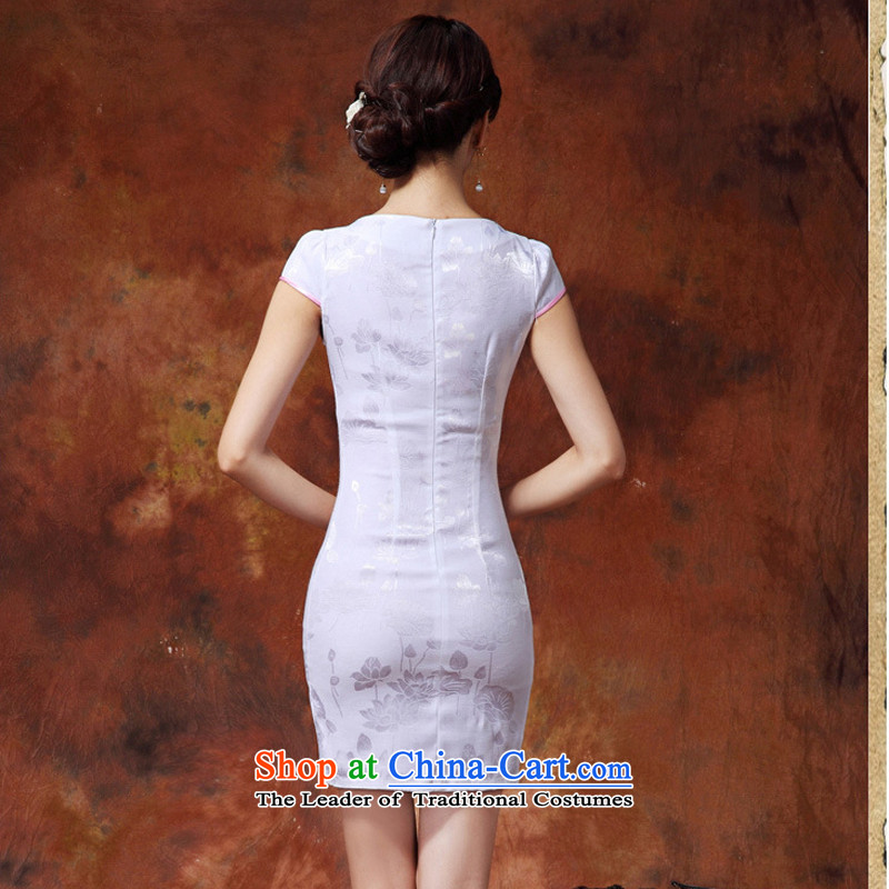 Replace the spring and summer stylish qipao 2015 New Chinese daily short of lotus figure improved cheongsam dress temperament female 36 White M Windsor, , , , shopping on the Internet