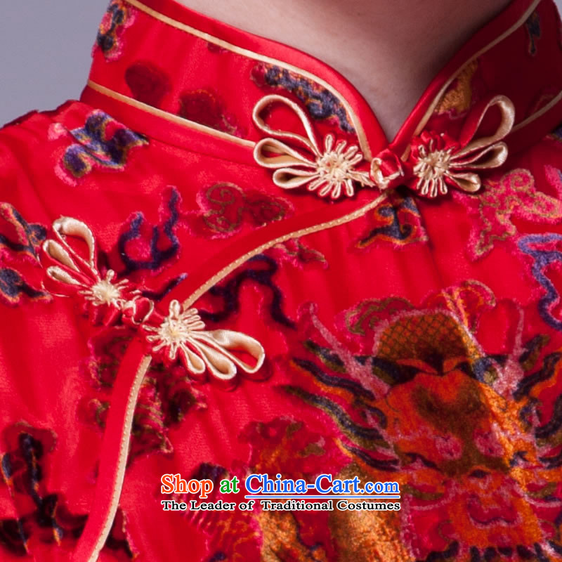 [Sau Kwun Tong] of the dragon Silk Cheongsam /2015 positioning for summer herbs extract red cheongsam dress bride G81125 RED , L, Sau Kwun Tong shopping on the Internet has been pressed.