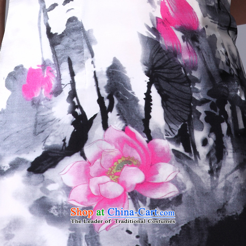 I should be grateful if you would have the Kwun Tong Sau ink spring 2015 new improved ink stamp Fashionable dresses silk cheongsam dress retro QD4110 female m White XXL, Sau Kwun Tong shopping on the Internet has been pressed.
