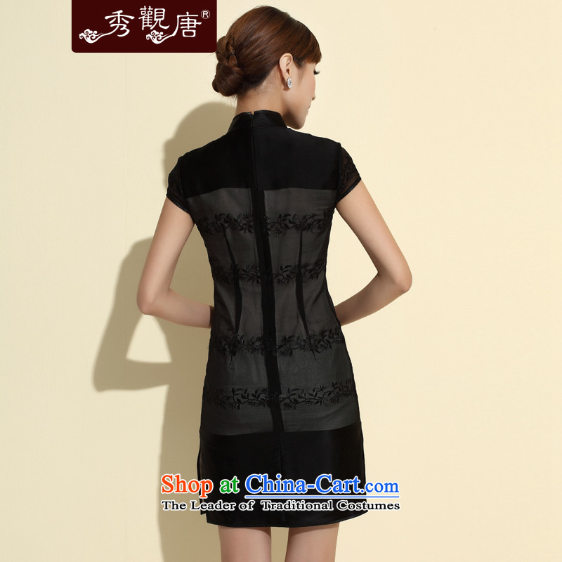 [Sau Kwun Tong] Xuan Emily 2015 Summer new retro heavyweight Silk Cheongsam improved stylish Sau San dresses QD4143 black S, Sau Kwun Tong shopping on the Internet has been pressed.