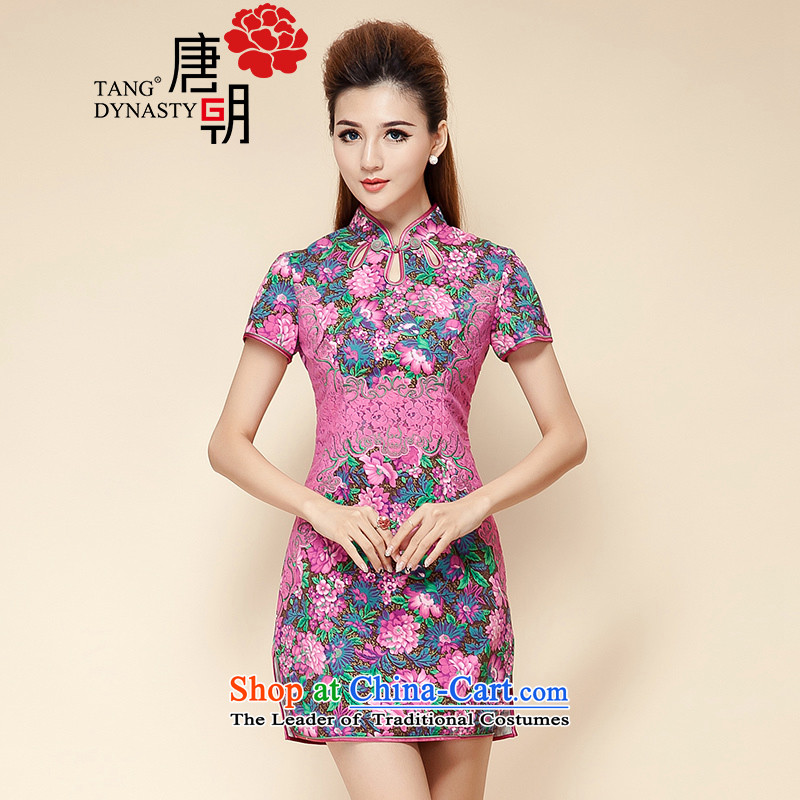 The Tang dynasty?2015 Summer elegance round cut stamp Sau San video thin short-sleeved qipao skirt TQF31262 Ms. coffee ground in the Kim?M