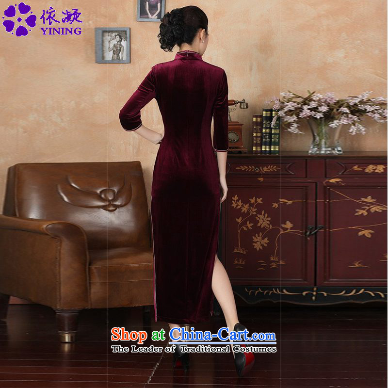 In accordance with the new fuser for women retro Tang Dynasty Chinese qipao improved retro-clip Sau San 7 cuff cheongsam dress LGD/T0003#  2XL, wine red in accordance with the fuser has been pressed shopping on the Internet